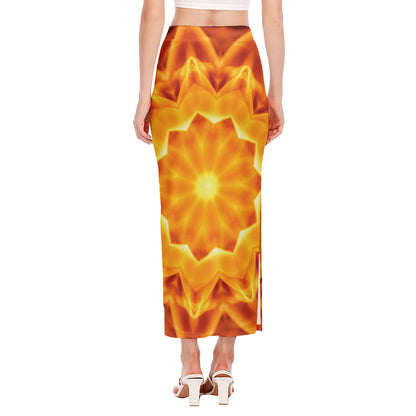 Flame Kaleidoscope Print Side Slit Maxi Skirt