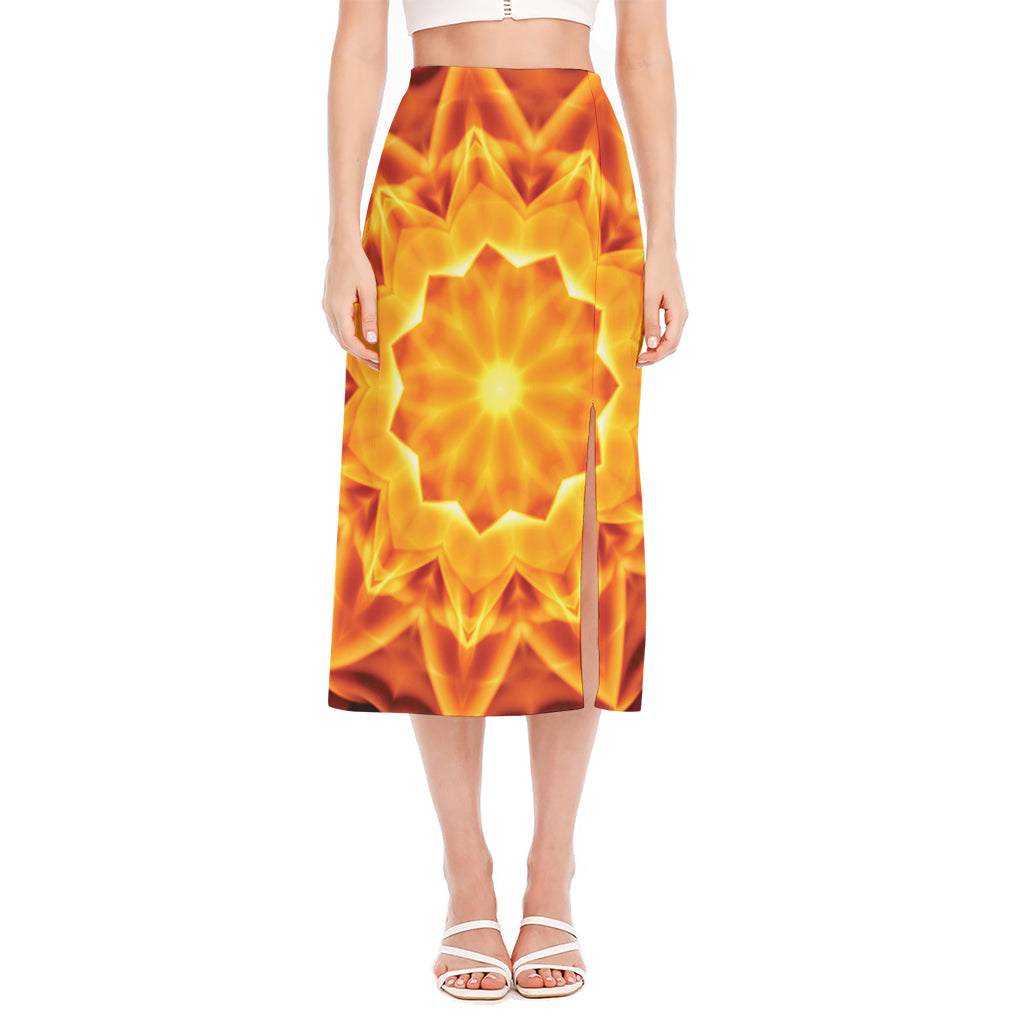Flame Kaleidoscope Print Side Slit Midi Skirt