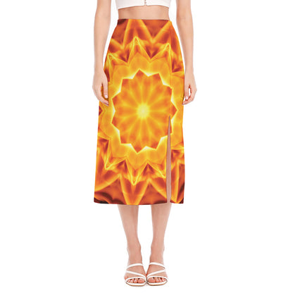 Flame Kaleidoscope Print Side Slit Midi Skirt