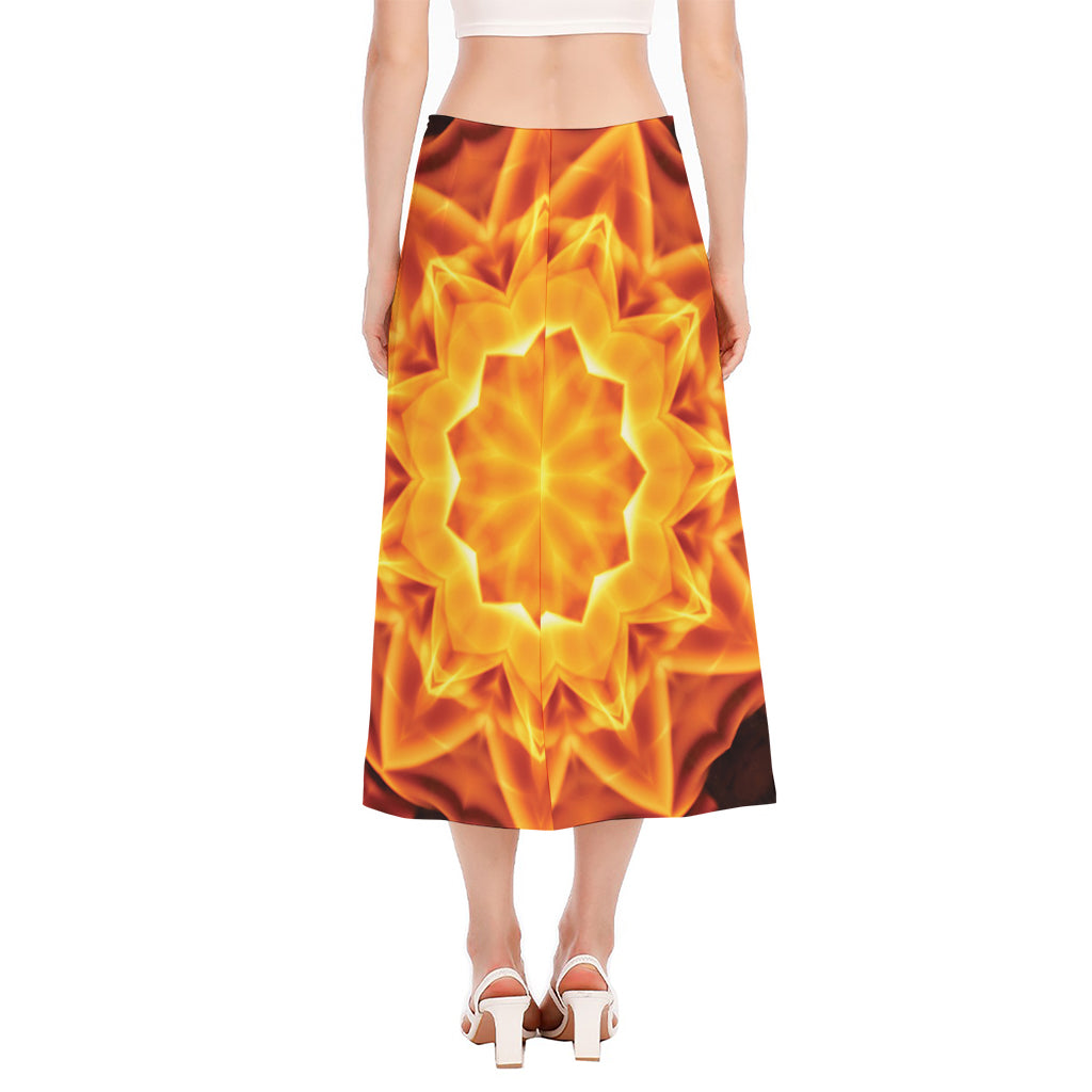 Flame Kaleidoscope Print Side Slit Midi Skirt