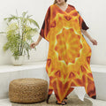 Flame Kaleidoscope Print Silk V-Neck Kaftan Dress