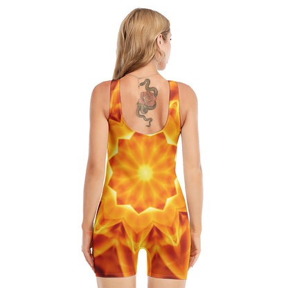 Flame Kaleidoscope Print Sleeveless One Piece Swimsuit