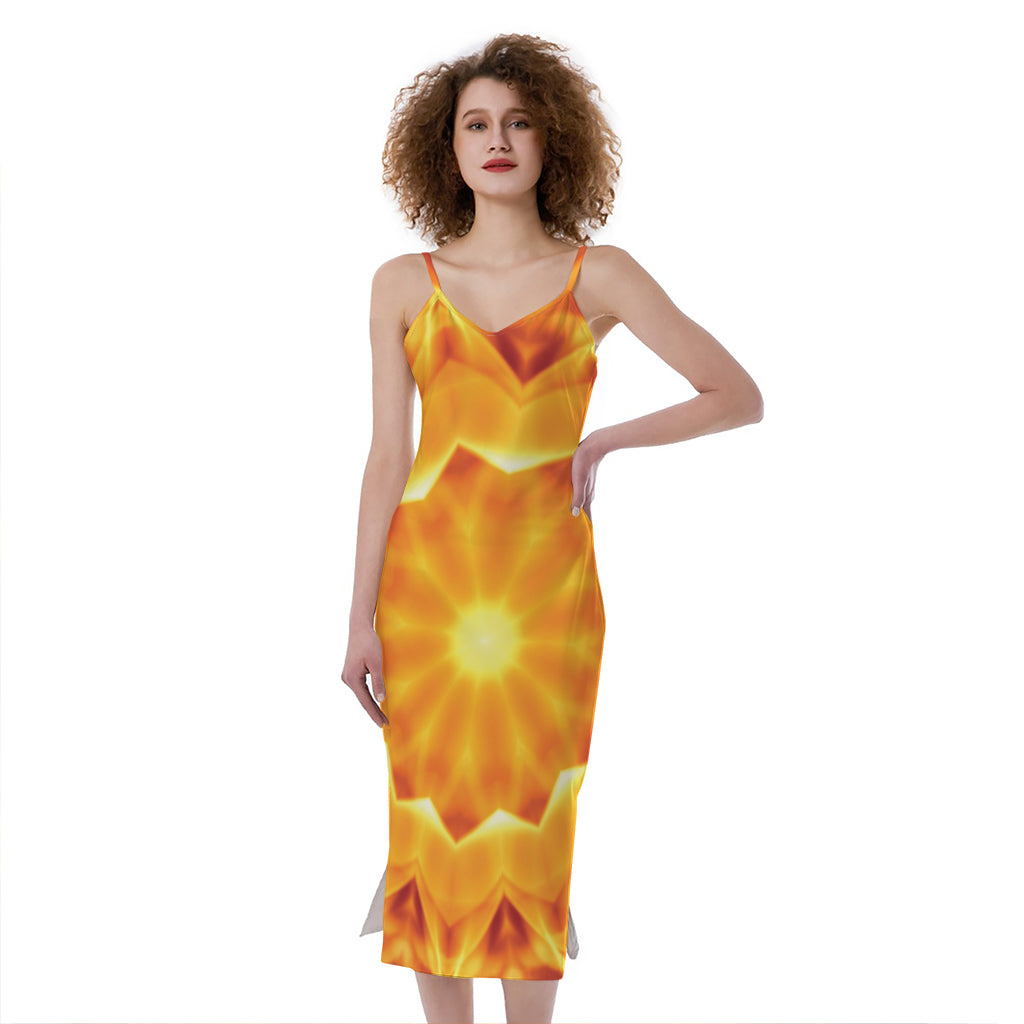 Flame Kaleidoscope Print Slim Fit Midi Cami Dress