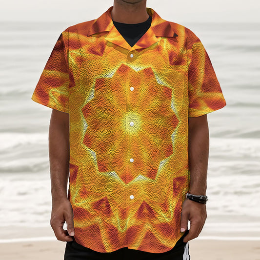 Flame Kaleidoscope Print Textured Short Sleeve Shirt