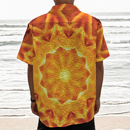 Flame Kaleidoscope Print Textured Short Sleeve Shirt