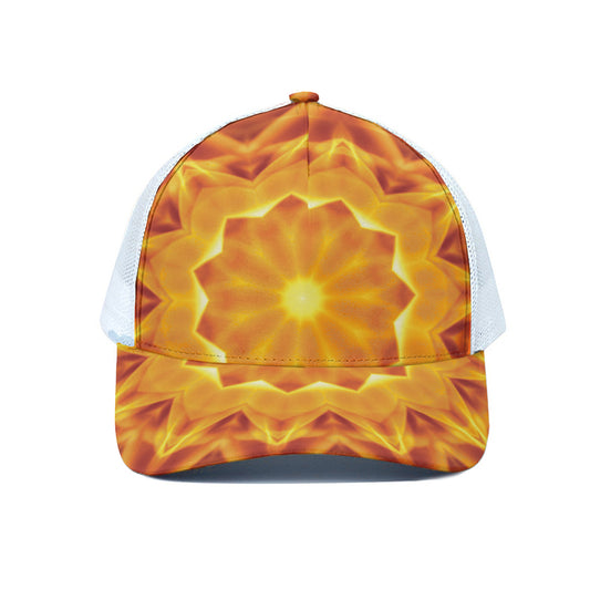 Flame Kaleidoscope Print White Mesh Trucker Cap