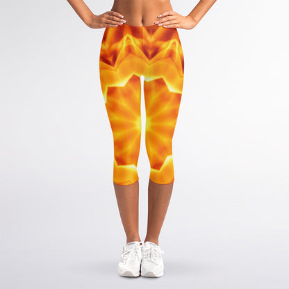 Flame Kaleidoscope Print Women's Capri Leggings