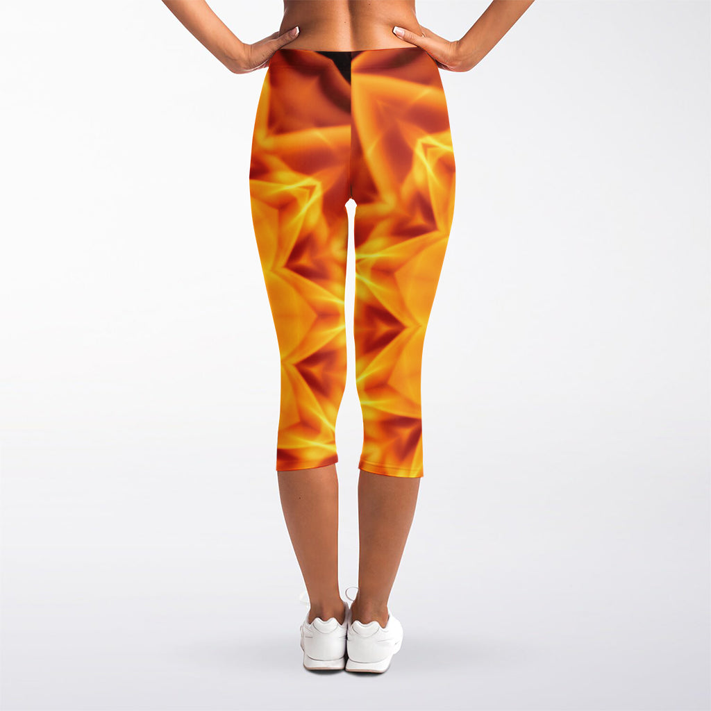 Flame Kaleidoscope Print Women's Capri Leggings