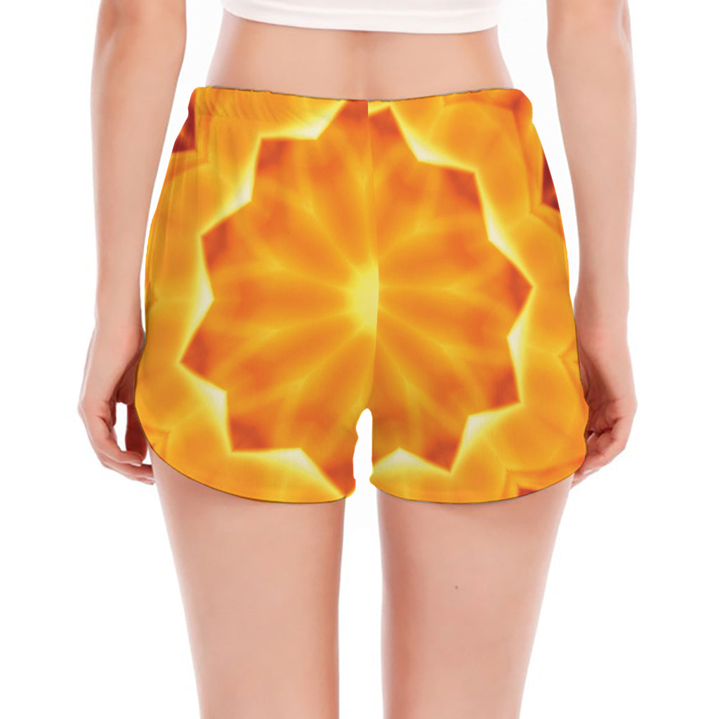 Flame Kaleidoscope Print Women's Split Running Shorts