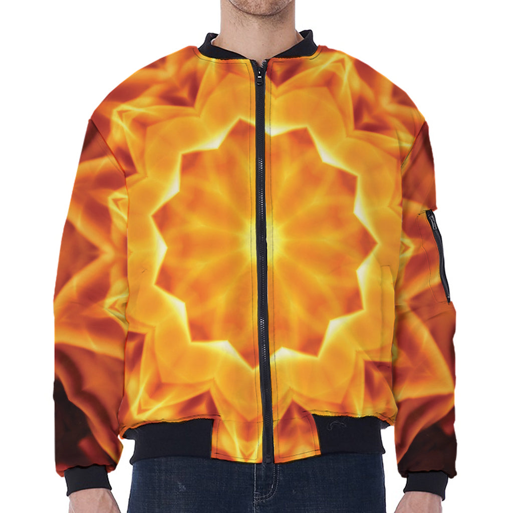 Flame Kaleidoscope Print Zip Sleeve Bomber Jacket