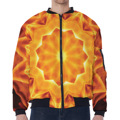 Flame Kaleidoscope Print Zip Sleeve Bomber Jacket