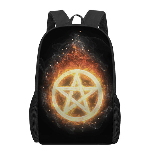 Flame Pentagram Print 17 Inch Backpack