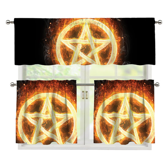 Flame Pentagram Print 3 Piece Kitchen Curtains
