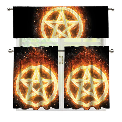 Flame Pentagram Print 3 Piece Kitchen Curtains