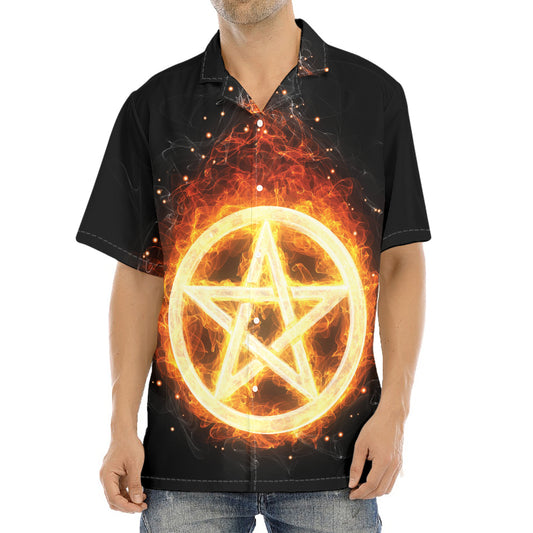 Flame Pentagram Print Aloha Shirt