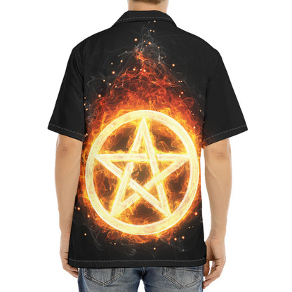 Flame Pentagram Print Aloha Shirt