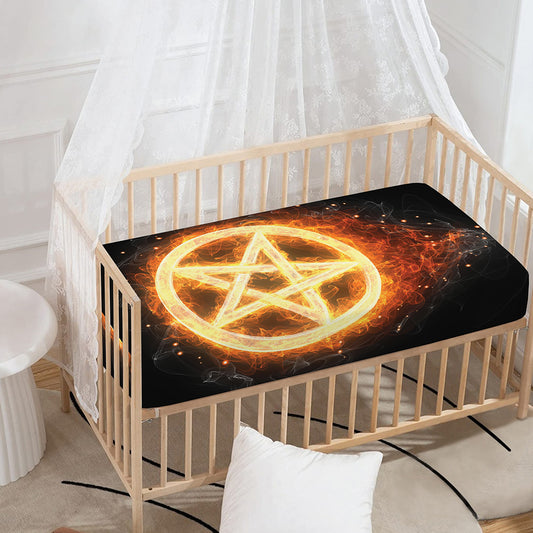 Flame Pentagram Print Baby Crib Sheet