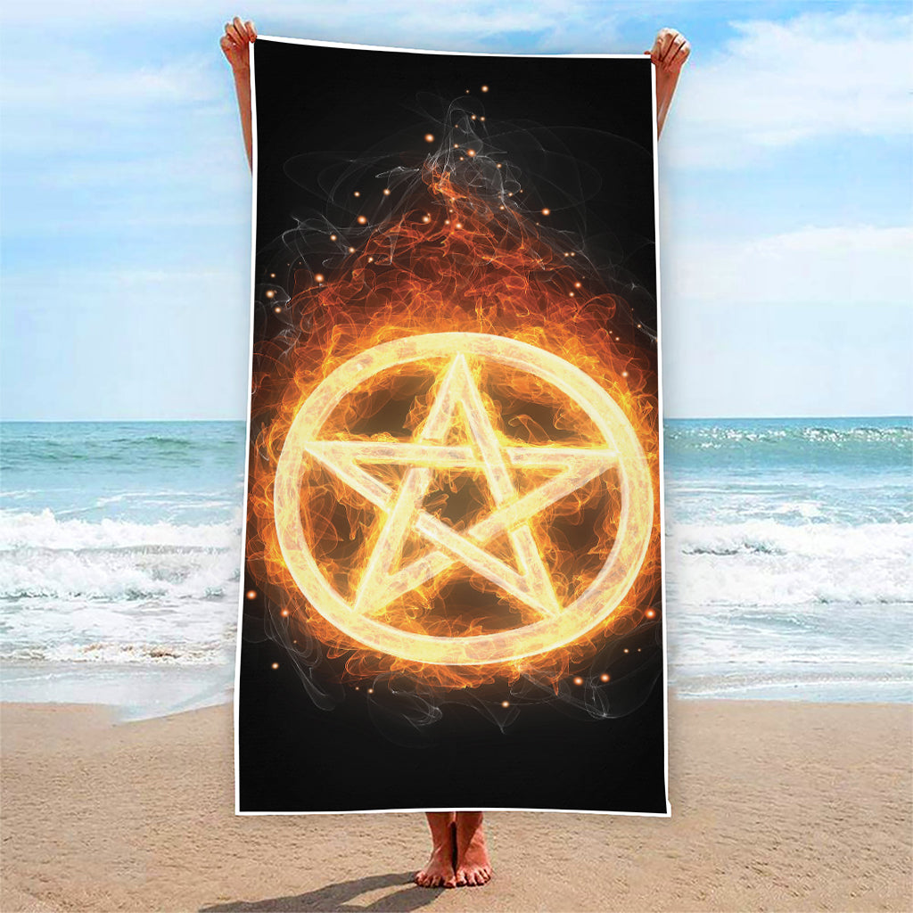 Flame Pentagram Print Beach Towel