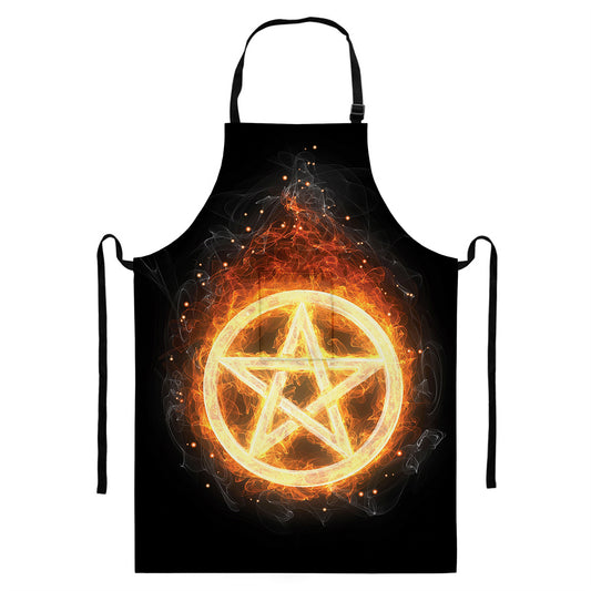 Flame Pentagram Print Bib Apron With Pocket