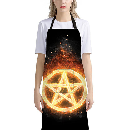 Flame Pentagram Print Bib Apron With Pocket