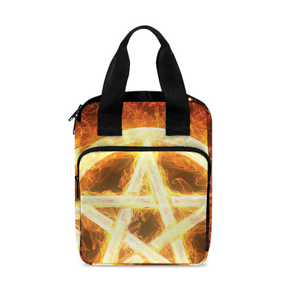 Flame Pentagram Print Bible Tote Bag