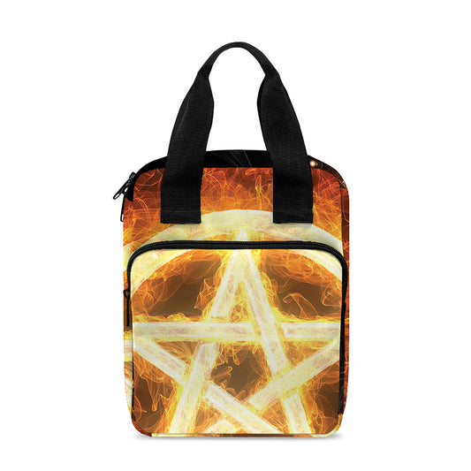 Flame Pentagram Print Bible Tote Bag