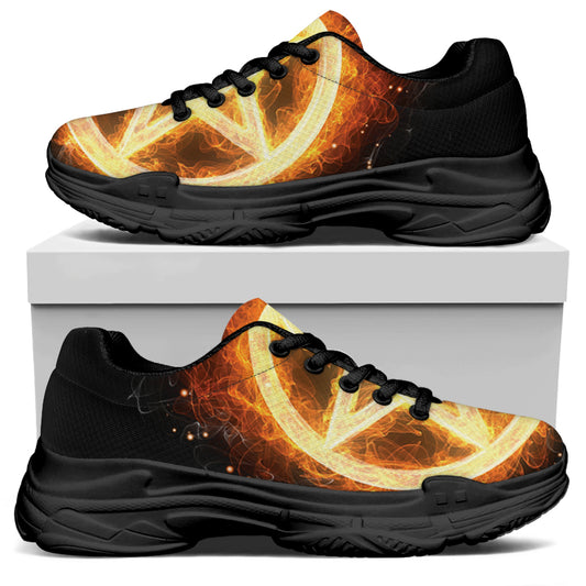 Flame Pentagram Print Black Chunky Shoes