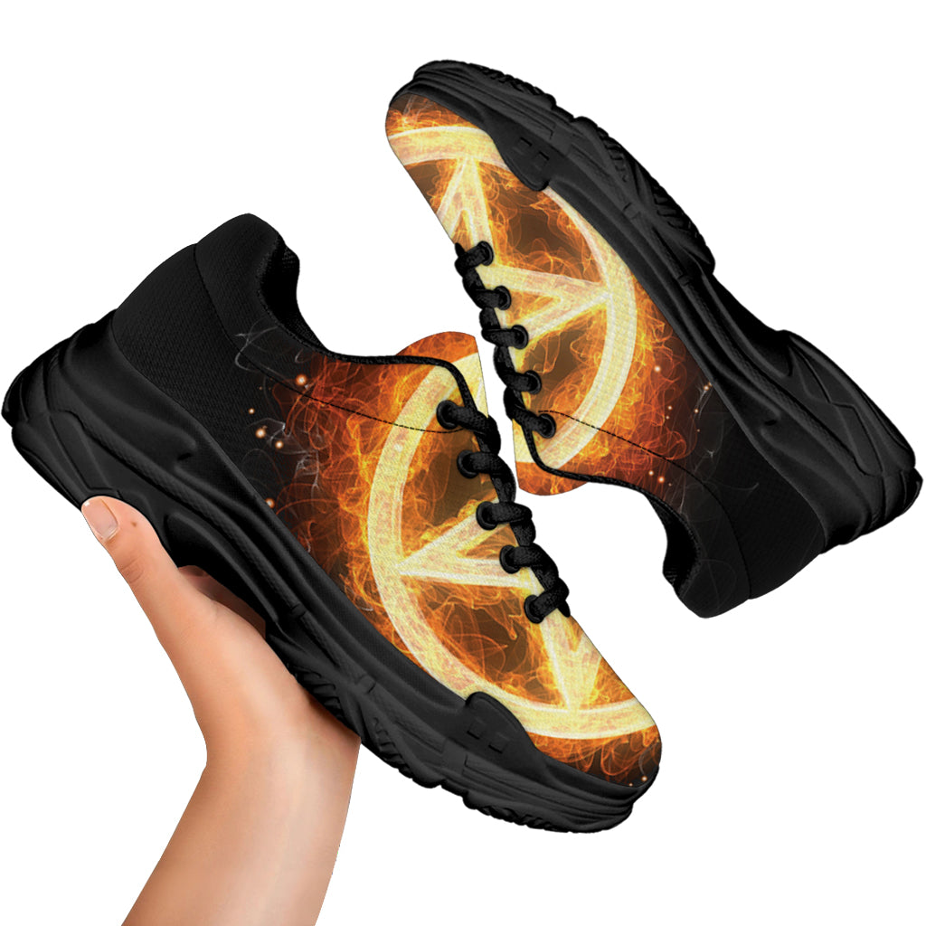 Flame Pentagram Print Black Chunky Shoes