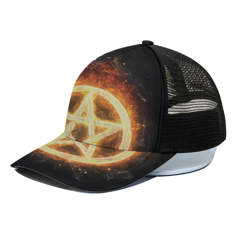 Flame Pentagram Print Black Mesh Trucker Cap