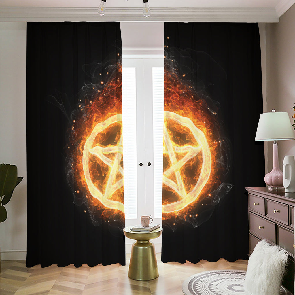 Flame Pentagram Print Blackout Pencil Pleat Curtains