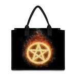 Flame Pentagram Print Canvas Tote Bag