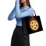 Flame Pentagram Print Canvas Tote Bag