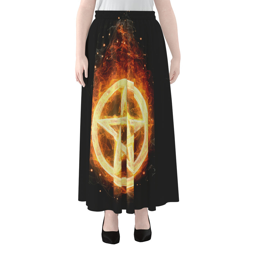 Flame Pentagram Print Chiffon Maxi Skirt