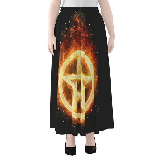 Flame Pentagram Print Chiffon Maxi Skirt