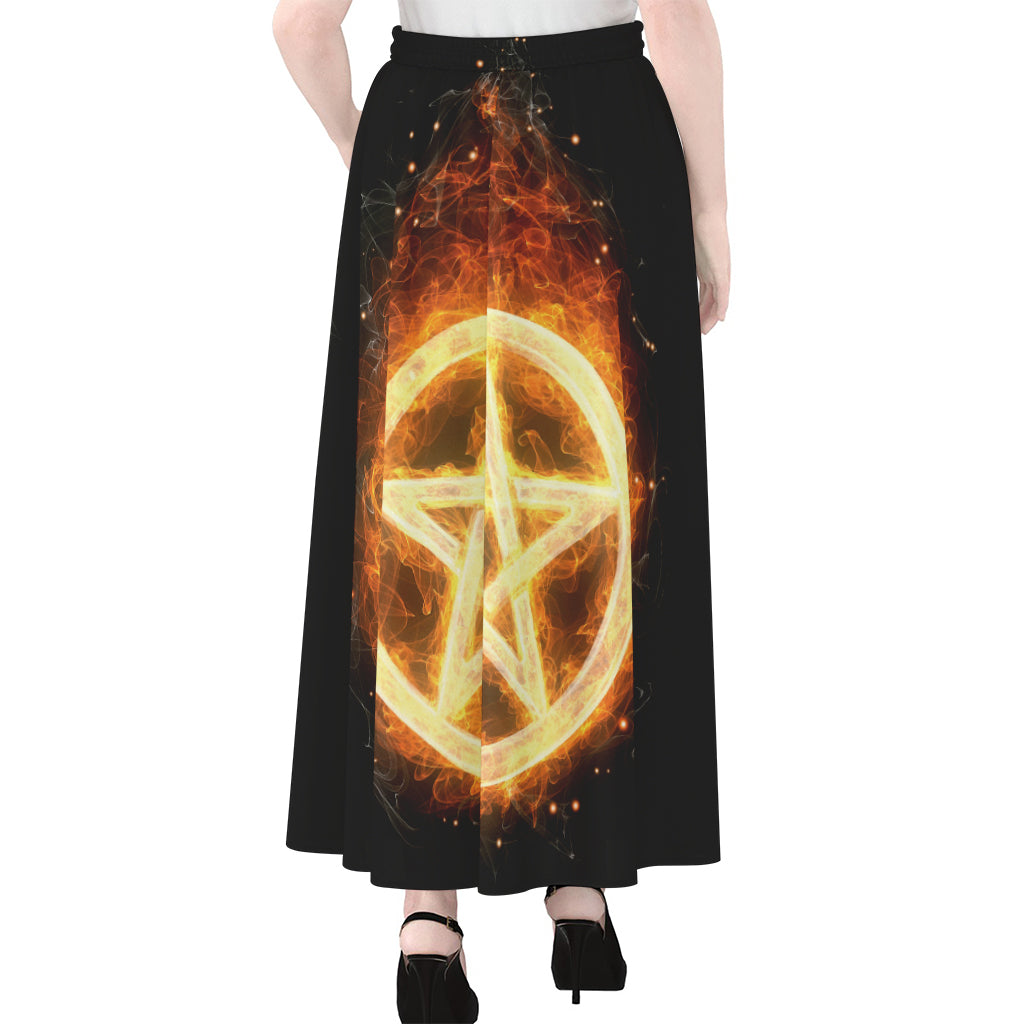 Flame Pentagram Print Chiffon Maxi Skirt