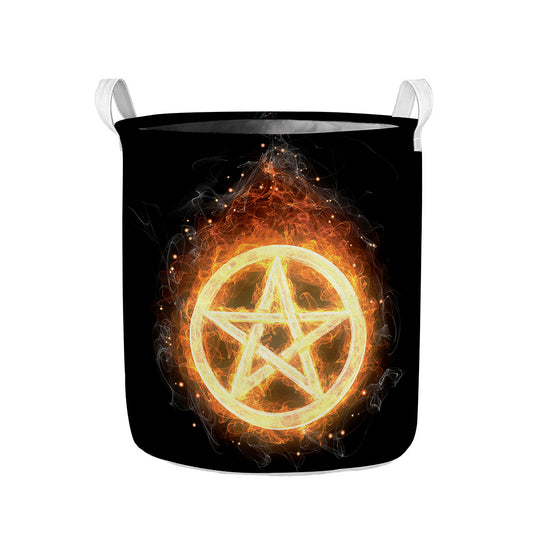 Flame Pentagram Print Collapsible Laundry Basket