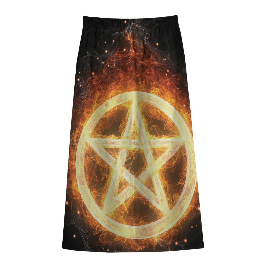 Flame Pentagram Print Cotton Front Slit Maxi Skirt