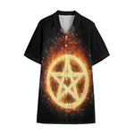 Flame Pentagram Print Cotton Hawaiian Shirt