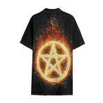 Flame Pentagram Print Cotton Hawaiian Shirt