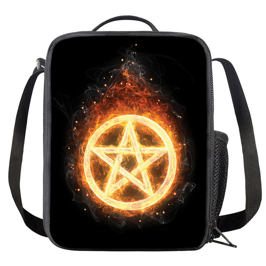 Flame Pentagram Print Crossbody Lunch Bag