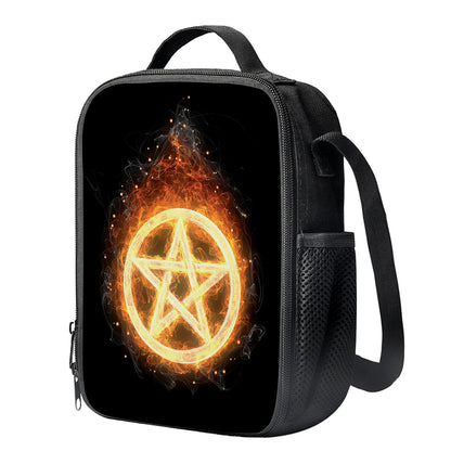 Flame Pentagram Print Crossbody Lunch Bag