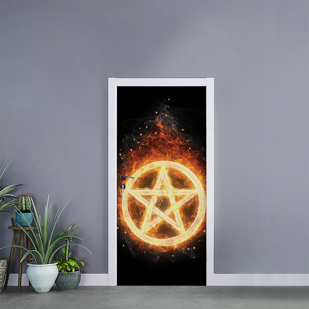 Flame Pentagram Print Door Sticker