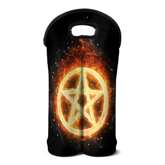 Flame Pentagram Print Double Neoprene Wine Tote