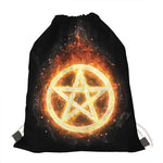 Flame Pentagram Print Drawstring Bag