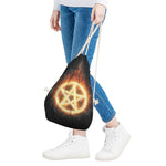 Flame Pentagram Print Drawstring Bag