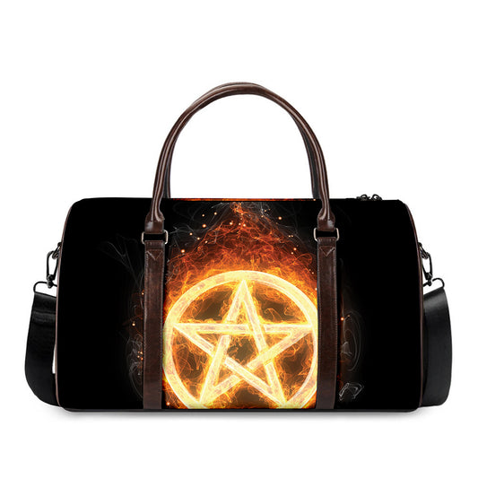 Flame Pentagram Print Duffle Bag