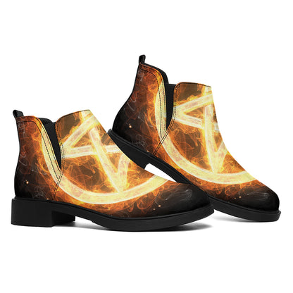 Flame Pentagram Print Flat Ankle Boots
