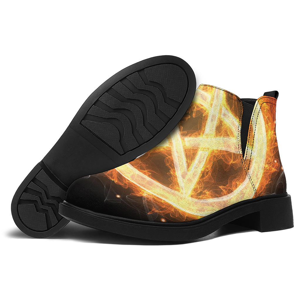 Flame Pentagram Print Flat Ankle Boots