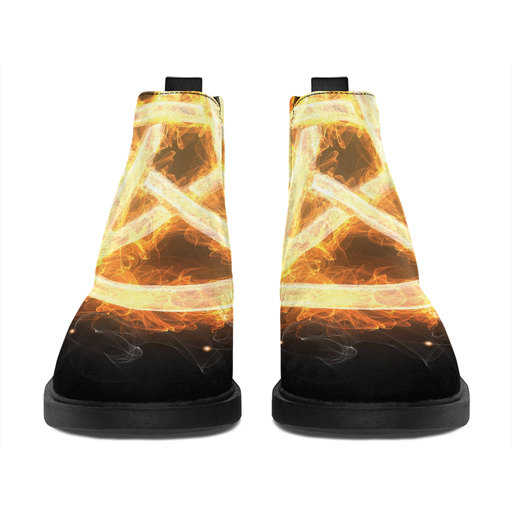 Flame Pentagram Print Flat Ankle Boots