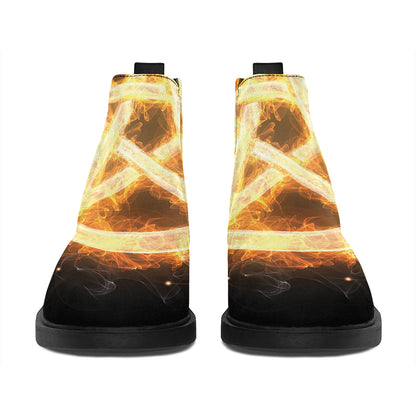 Flame Pentagram Print Flat Ankle Boots